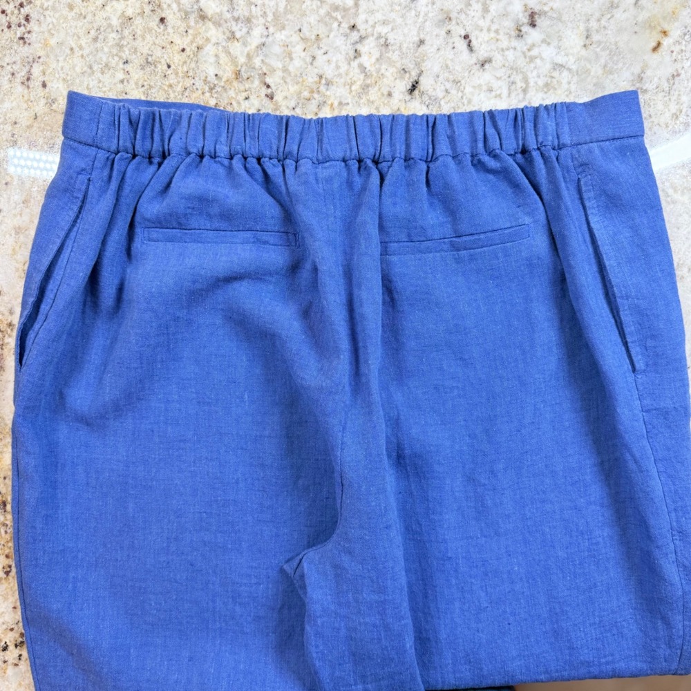 Chico's Linen Crop Pants Womens US 20 Blue Wide Leg Pull On Button Hem Plus - Picture 8 of 16